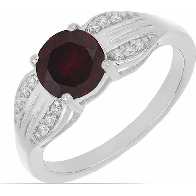 Nefertitis Prsten stříbrný s broušeným granátem a zirkony 026068 GT