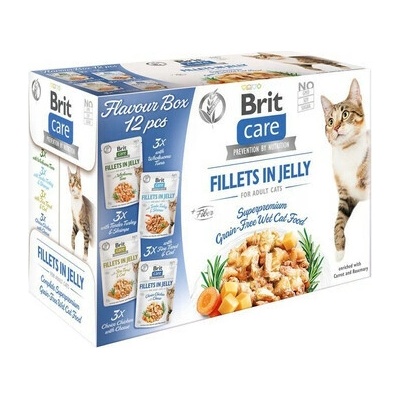 BRIT Care Fillets in Jelly Cat Krůta a krevety, pstruh a treska, kuře se sýrem a tuňák v želé pro kočky 24x85 g