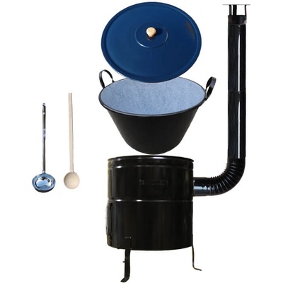 Kessel kotel na guláš smalt 70 l zabíjačkový kotlina KOV CLASSIC 56 cm poklice smalt 59 cm naběračka 350 ml a vařečka 60 cm Big Party