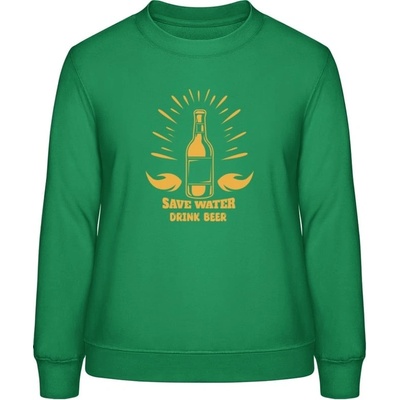 AWDis Sweat mikina Nápis Save Water Drink Beer Čistá zelená