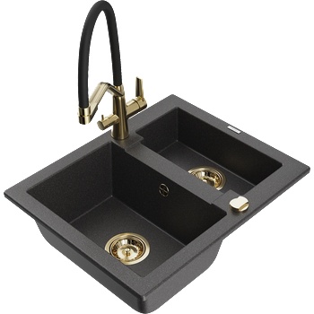 Mexen Carlos кухненска гранитна мивка с 1, 5 камери и кухненски смесител Duo, черен напръскан - 6518-76-671701-57-G (6518-76-671701-57-G)