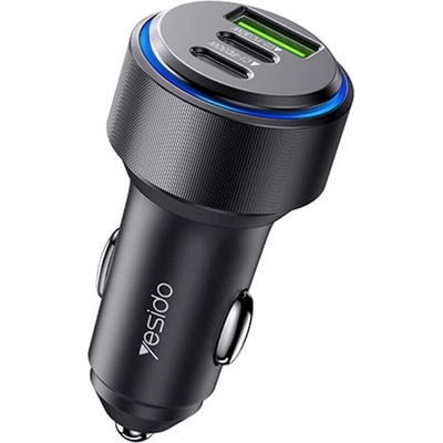 Зарядно за кола с 2xUSB-C и USB-A изходи с технология за бързо зареждане - Yesido Y50 Triple Fast Car Charger 60W (черен) (KF2355104)