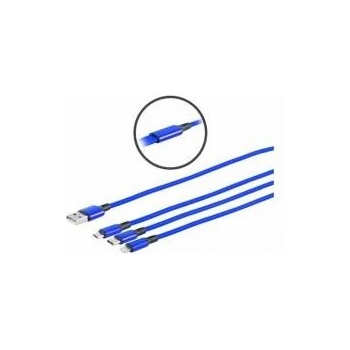 MicroConnect USB-A splitter cable with USB-C, USB Micro-B and Lightning plugs, 1, 2 meter Blue