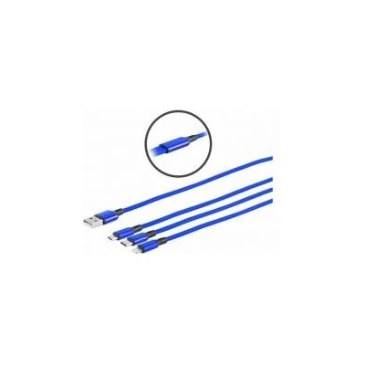 MicroConnect USB-A splitter cable with USB-C, USB Micro-B and Lightning plugs, 1, 2 meter Blue