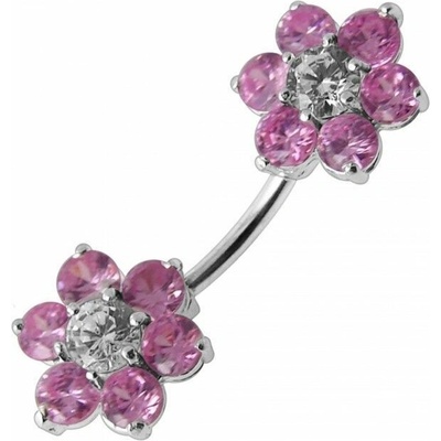 S4U Stříbrný piercing do pupíku kytičky (růžová) BP01108-P