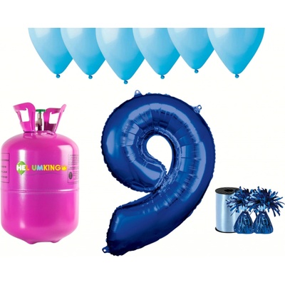 HeliumKing Helium párty set na 9. narozeniny s modrými balónky