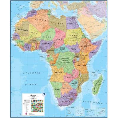 Maps International Afrika - nástěnná politická mapa 120 x 100 cm Varianta: bez rámu v tubusu, Provedení: laminovaná mapa v lištách