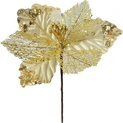 Zlatá umelá rastlina vianočná hviezda Poinsettia - Ø 23*25 cm - Clayre & Eef