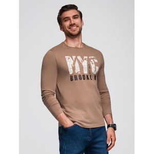 Ombre Clothing Мъжка тениска с градски принт и дълъг ръкав - светло кафява V1 OM-LSPT-0131 Ombre Clothing Ombre Clothing | Kafyav | МЪЖЕ | S
