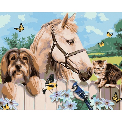 zuty Malování podle čísel Pes kůň a kotě Howard Robinson 80 x 100 cm vypnuté plátno na rám
