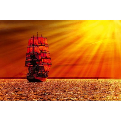 DIMEX ART Флизелинов фототапет кораб при залез слънце 375 x 250 см