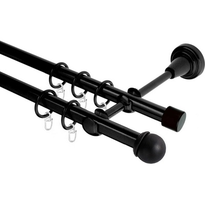 OK-GarnýžeCZ Garnýž kovová dvouřadá 19mm Todi černá 330 cm do stěny / kroužky s háčkem