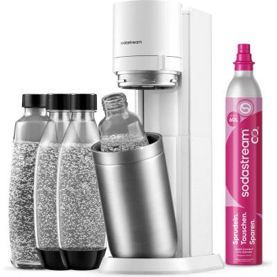 SodaStream water soda maker duo with CO2 cylinder, 2x glass bottles and 2x 1L dishwasher-safe plastic bottles, white, height: 44 cm - 1016814491