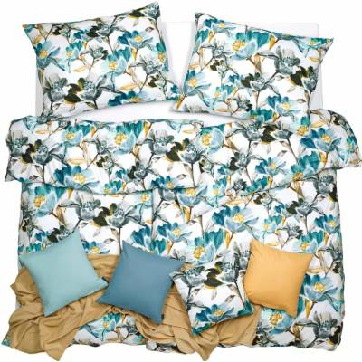 SCANquilt Obliečky Art jersey aqua bloom 140x200 70x90