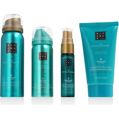 Rituals The Ritual Of Karma osvěžující sprej na tělo a vlasy 50 ml + tělový krém 70 ml + tělová pěna 50 ml + sprchová pěna 50 ml