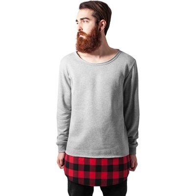 Urban Classics Мъжка блуза в сиво от Urban Classics Long Flanell Bottom Open Edge Crewneck UB-TB1250-00736 - Сив, размер L