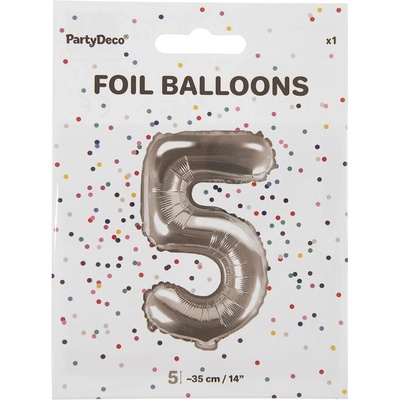 PartyDeco Fóliový balón Mini Číslo 5 strieborný 35cm