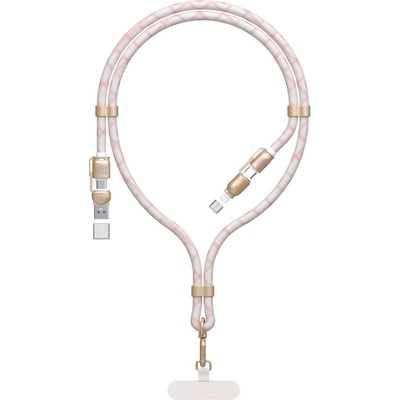 Dudao L20MAX 4v1 kabel / šňůrka na krk USB-A / USB-C / Lightning PD QC 65W 1,5m - růžový