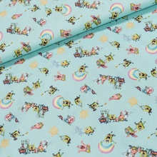 Eratex Bavlněné plátno dětské 7030, SPONGE BOB na modré, š.150cm (látka v metráži)