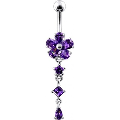 S4U Stříbrný piercing do pupíku kytička (fialová) BP01166-A