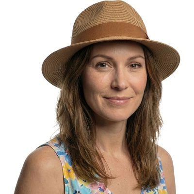 Fiebig Headwear since 1903 Letní fedora klobouk se stuhou Traveller Camel
