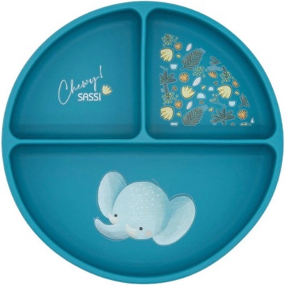 Sassi Силиконова чиния с вакуум Sassi - Chewy The Elephant, синя (SSSI0658)