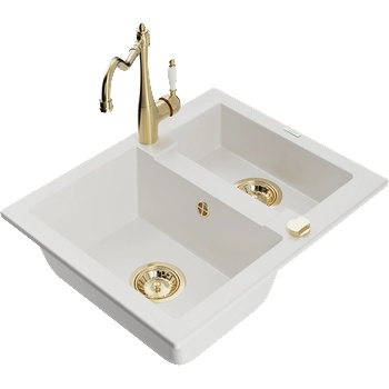 Mexen Carlos гранитна мивка 1, 5-коморна с кухненски смесител Carla, бял - 6518-20-670700-50 (6518-20-670700-50)