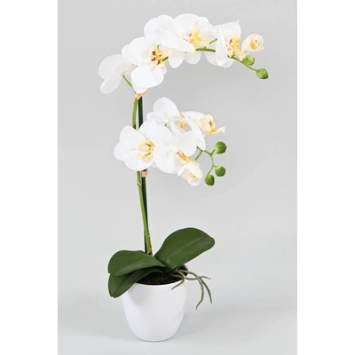 Umelá kvetina Orchidea biela v kvetináči, 55cm
