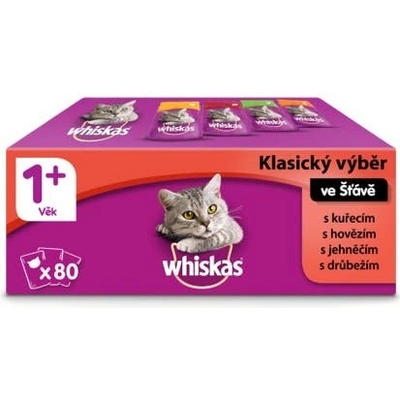 Whiskas klasický výběr ve šťávě pro dospělé kočky 80 x 100 g