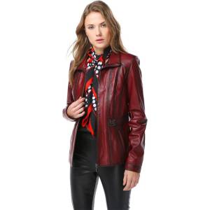 Jacket Club Дамско сако от естествена кожа yb-2129 - Бордо #318848 (318848_Червен)