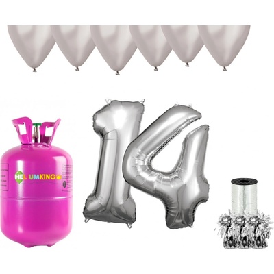 HeliumKing Helium párty set na 14. narozeniny se stříbrnými balónky
