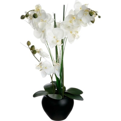 Atmosphera Umělá orchidej v černém květináči, bílá orchidej, výš, 53 cm černá