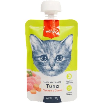 Wanpy Tasty Cat - Месна паста за котки с риба тон, пиле и морков , 90 гр. / 2 броя