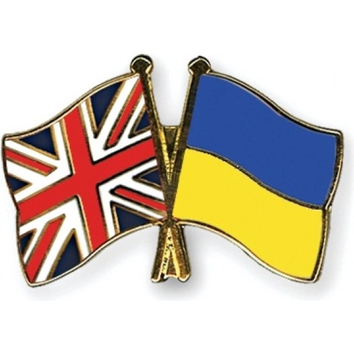 Odznak (pins) 22mm vlajka Veľká Británia + Ukrajina - farebný