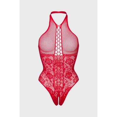 Passion Erotický bodystocking Alicja s otevřeným klínem červená – Zboží Dáma