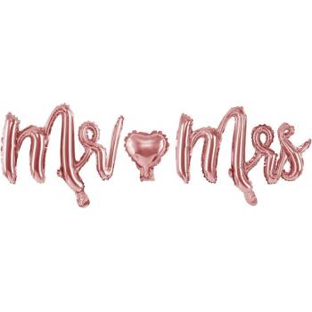 Party Deco Фолиев Балон Надпис ''Mr Mrs'', Розово Злато, 69х125см