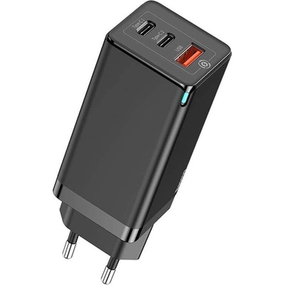 Baseus GaN Laptop Charger 65W (CCGAN-H01) - захранване за ел. мрежа за лаптопи, смартфони и таблети с USB и 2xUSB-C изходи с технология за бързо зареждане (черен)