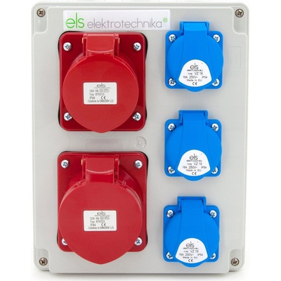 Staveništní rozvaděč 32A/5P + 16A/5P + 3x zásuvka GS 230V, nástěnný, ELS