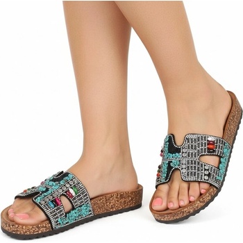 Ефектни дамски чехли с мъниста и камъчета