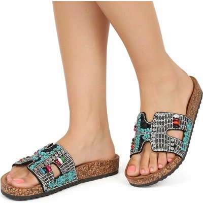 Ефектни дамски чехли с мъниста и камъчета