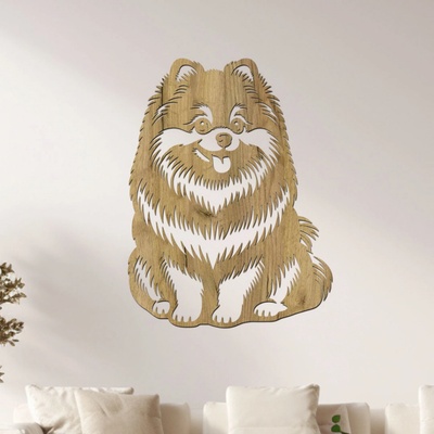 dřevo života Dřevěný obraz psa Pomeranian Rozměry (cm): 45x60, Zvolte barvu dekoru: Dub zlatý