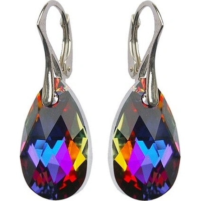 Swarovski Elements Pear krystal stříbrné visací oranžovo modré slzičky kapky 31242.3 Volcano oranžová modrá duhová ohnivá