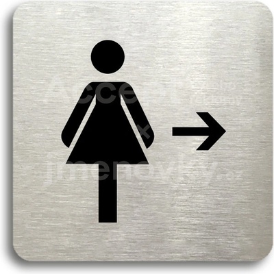 ACCEPT Piktogram WC ženy vpravo - stříbrná tabulka - černý tisk bez rámečku