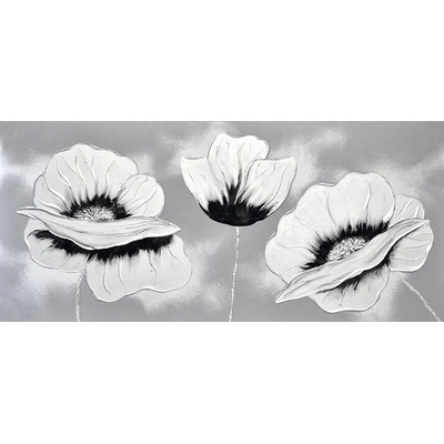 Obraz na plátně, ručně malovaný Stříbrné květy II 55x120cm – Hledejceny.cz