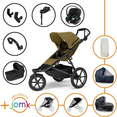 Thule Set 11v1 Urban Glide 3 Nutria green 2024 + madlo + korba Black + JOMK příslušenství + autosedačka Cybex s ISOFIX základnou a adaptéry Thule