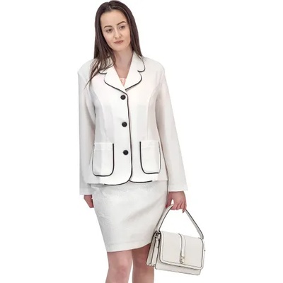 mar. fashion Бяло дамско трикотажно сако с черен контур (a47)