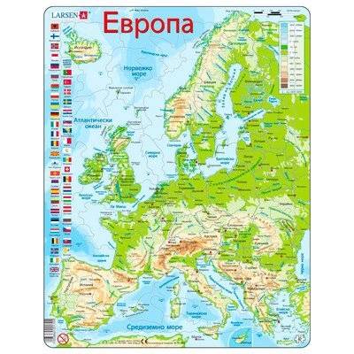 Larsen - Пъзел: Образователен - "Карта на Европа" - 87 части, голям
