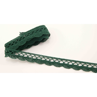 Bavlněná paličkovaná krajka - tmavě zelená - šířka 1,5 cm – Sleviste.cz