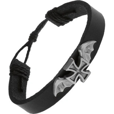 Šperky eshop kožený černé barvy maltézský kříž s netopířími křídly Z02.03