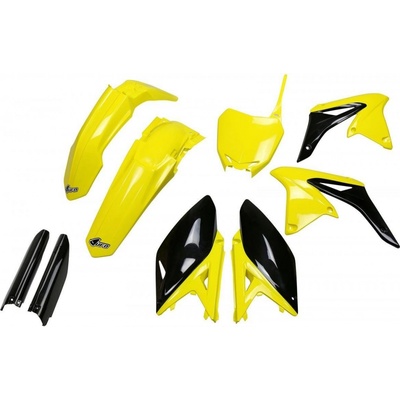 UFO kompletní sada plastů (FULL KIT) s kryty tlumičů SUZUKI RMZ 250 10-18 barva 17 (žlutá/černá) (SU416E999K)